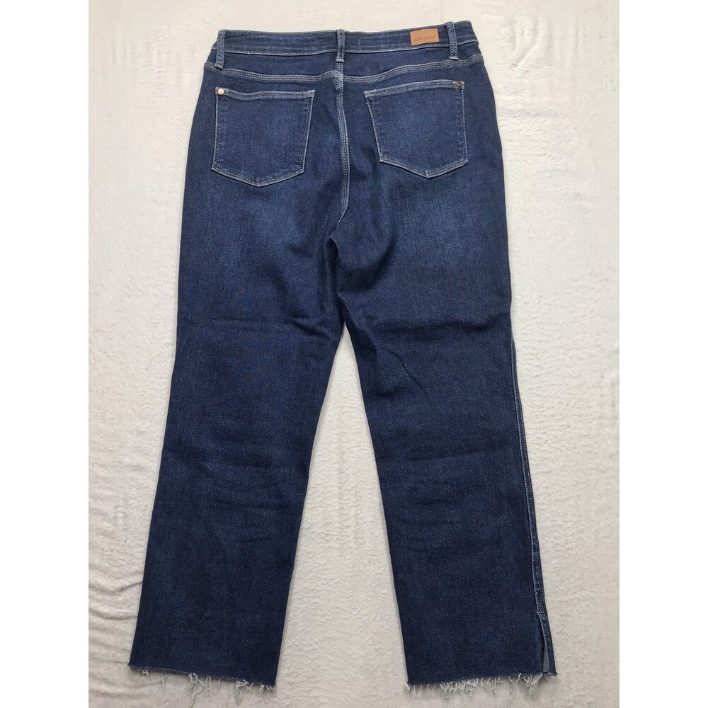 JUDY BLUE Cropped Straight Jeans Women 13/31 (34x27) Whiskered Dark Wash Stretch - Picture 2 of 14